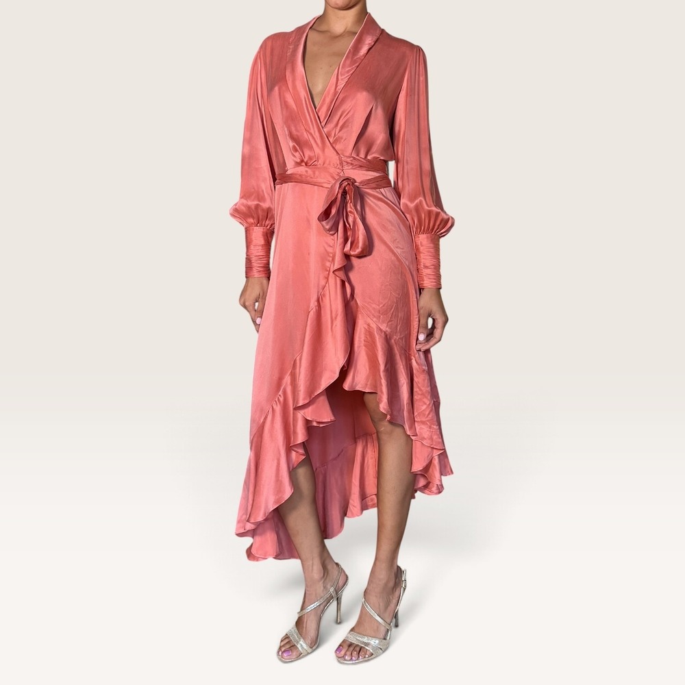 Zimmermann Silk Wrap Midi Dress Dusty Pink Size 1/US 6 Luxury Romantic EUC